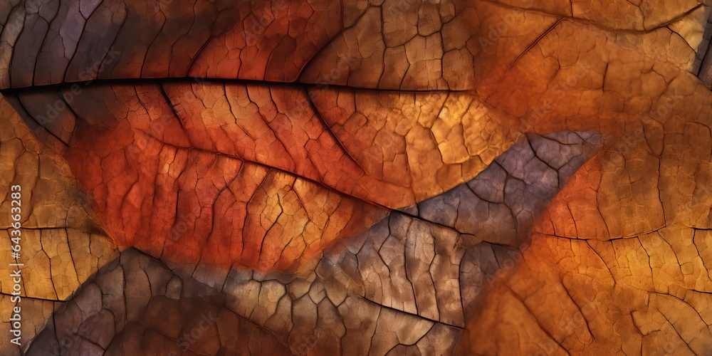 Fototapeta premium Seamless Macro Beige red orange brown multicolor leaf patterned background design space. Colorful pattern of fall maple tree leaves background close up