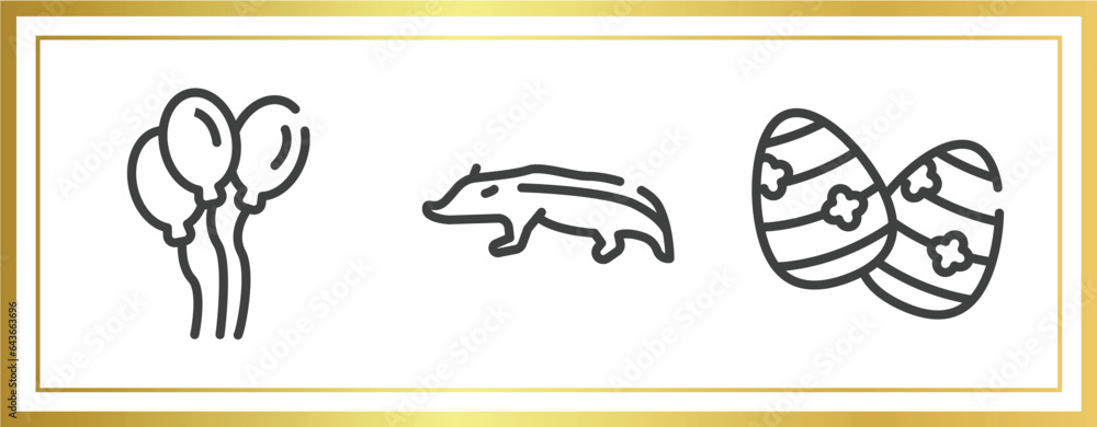 spring outline icons set. linear icons sheet included balloons, badger, easter egg vector.