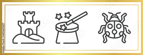 bug and insects outline icons set. linear icons sheet included sand castle, magic wand, ladybird vector.