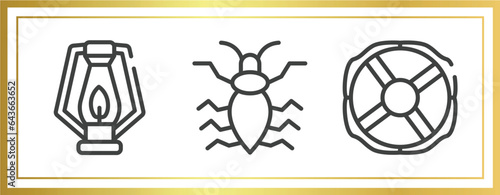 diving outline icons set. linear icons sheet included oil lamp, antlion, lifebuoy vector.