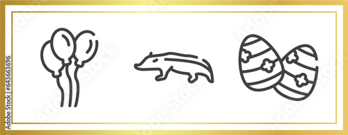 spring outline icons set. linear icons sheet included balloons, badger, easter egg vector.