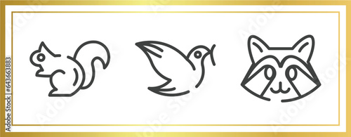 animal head outline icons set. linear icons sheet included chipmunk, dove, racoon vector.