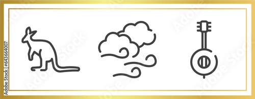 africa outline icons set. linear icons sheet included kangaroo, windy, banjo vector.