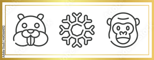 animals outline icons set. linear icons sheet included beaver, snowflakes, gorilla vector.