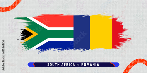 South Africa vs Romania, international rugby match illustration in brushstroke style. Abstract grungy icon for rugby match.