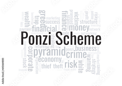 Illustration in the form of a cloud of words related to Ponzi Scheme