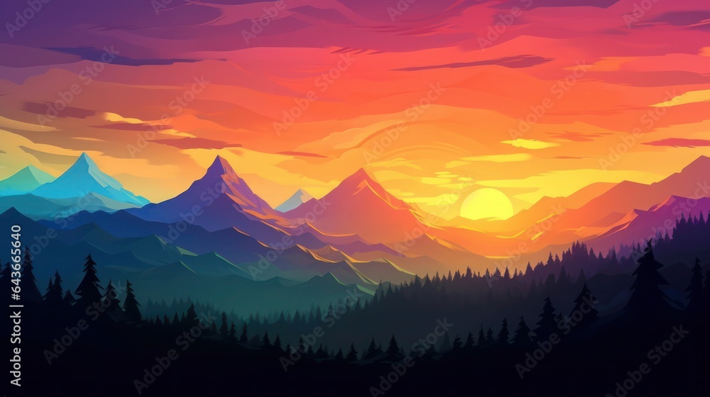 illustration photo of relax with mountain sunset view illustration photo of relax with mountain sunset view
