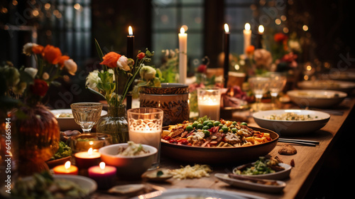 A festive table setting for World Vegan Day  adorned with candles  fresh flowers  and a vegan feast that showcases the beauty of compassionate eating