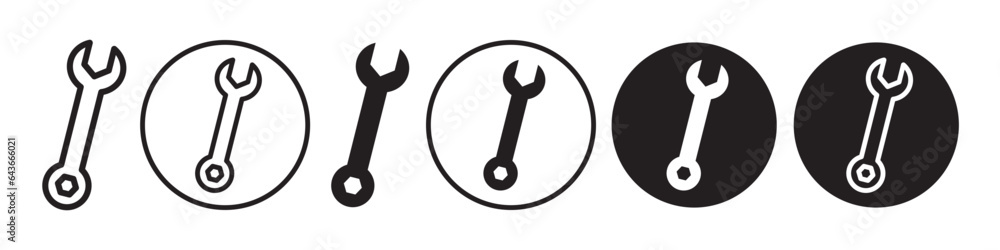 Wrench icon. Mechanical work metal instrument symbol. Bolt tightening spanner tool vector set. Wrench icon. Mechanical work metal instrument symbol. Bolt tightening spanner tool vector set.