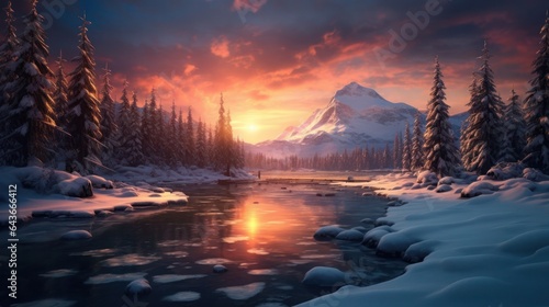 sunrise over the snow mountains