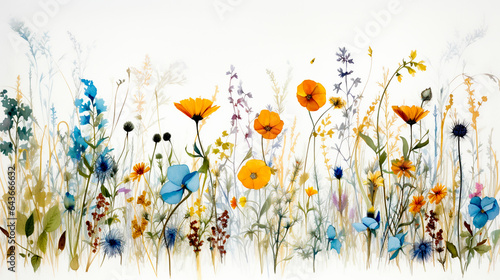 Watercolor paintings of flower bouquets, colorful pastel flowers, beautiful flowers and grass.
