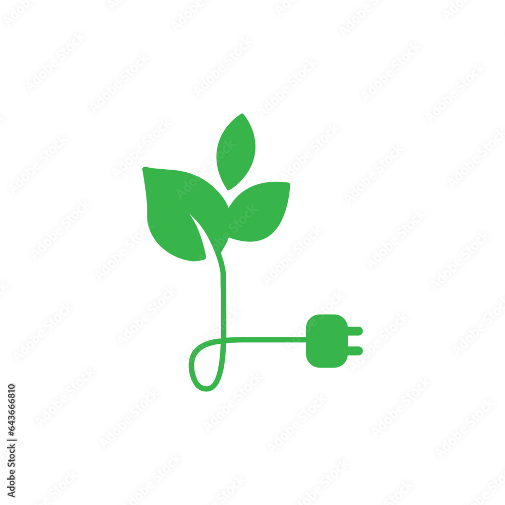Ecology and Fan Concept. Eco Plug with Leaves icon - Green Energy vector concept creative sign Ecology and Fan Concept. Eco Plug with Leaves icon - Green Energy vector concept creative sign