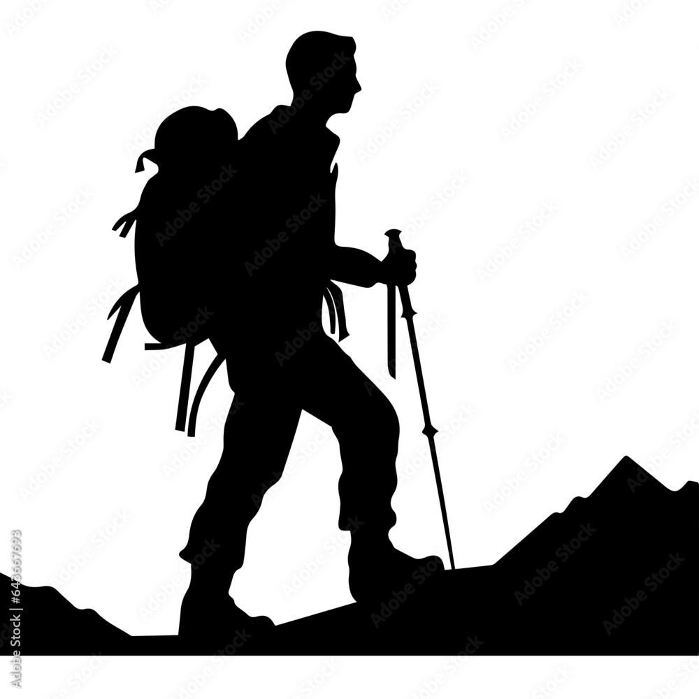 man hiking mountain with stick man hiking mountain with stick