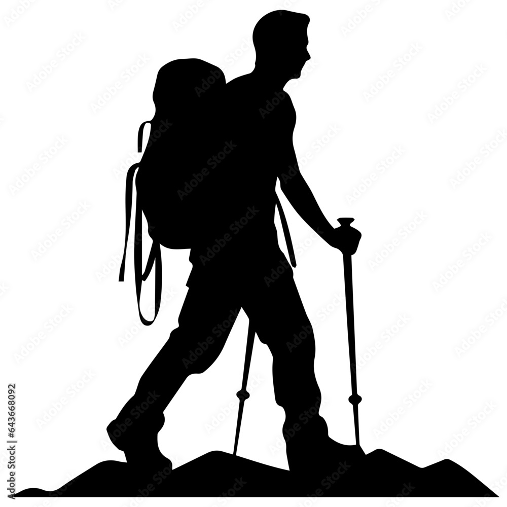 man hiking mountain with stick