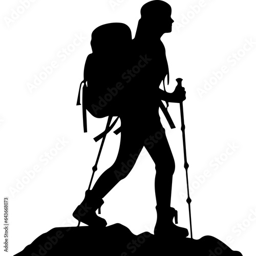 man hiking mountain with stick