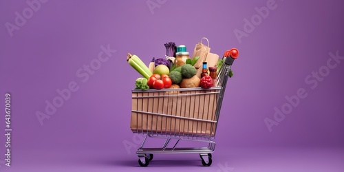 Bag full of groceries on wheels. The order is rushing to the customer. food delivery service