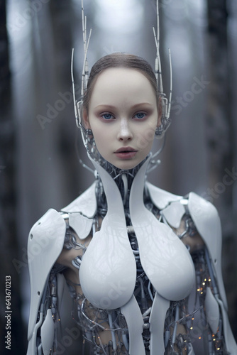 .Hyro Collection · Android Woman Made of Tree-like Metallic Circuits · Robot Woman · Chatbot Woman ·Technology Human Nature · Cybernetic Woman · Futuristic · Sci-fi Human · Photorealistic Digital Art photo