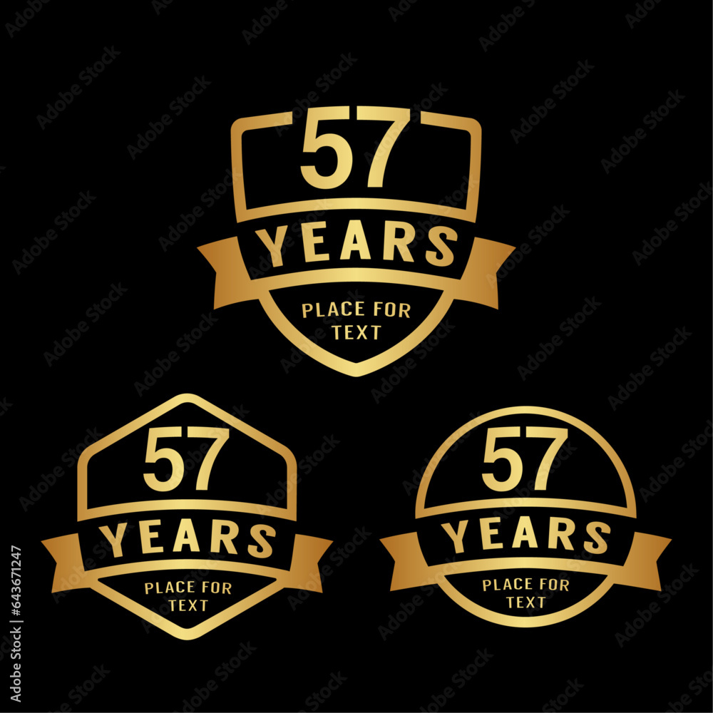57 years anniversary celebration logotype. 57th anniversary logo collection. Set of anniversary design template. Vector illustration.