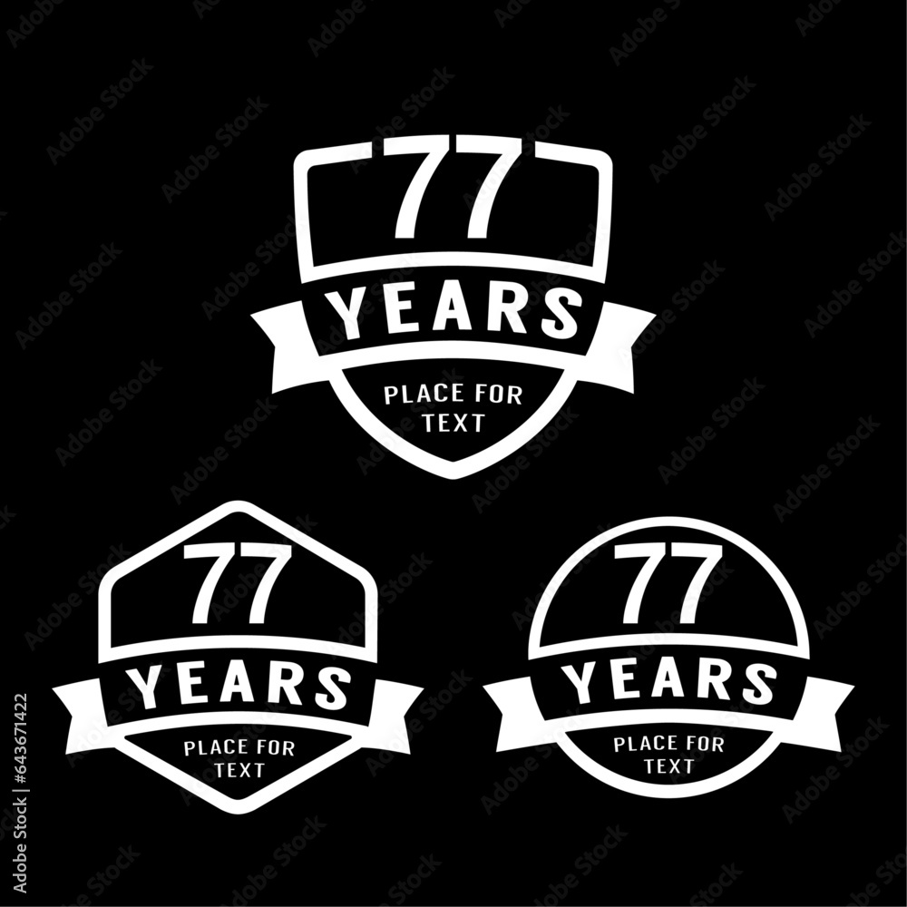 77 years anniversary celebration logotype. 77th anniversary logo collection. Set of anniversary design template. Vector illustration.