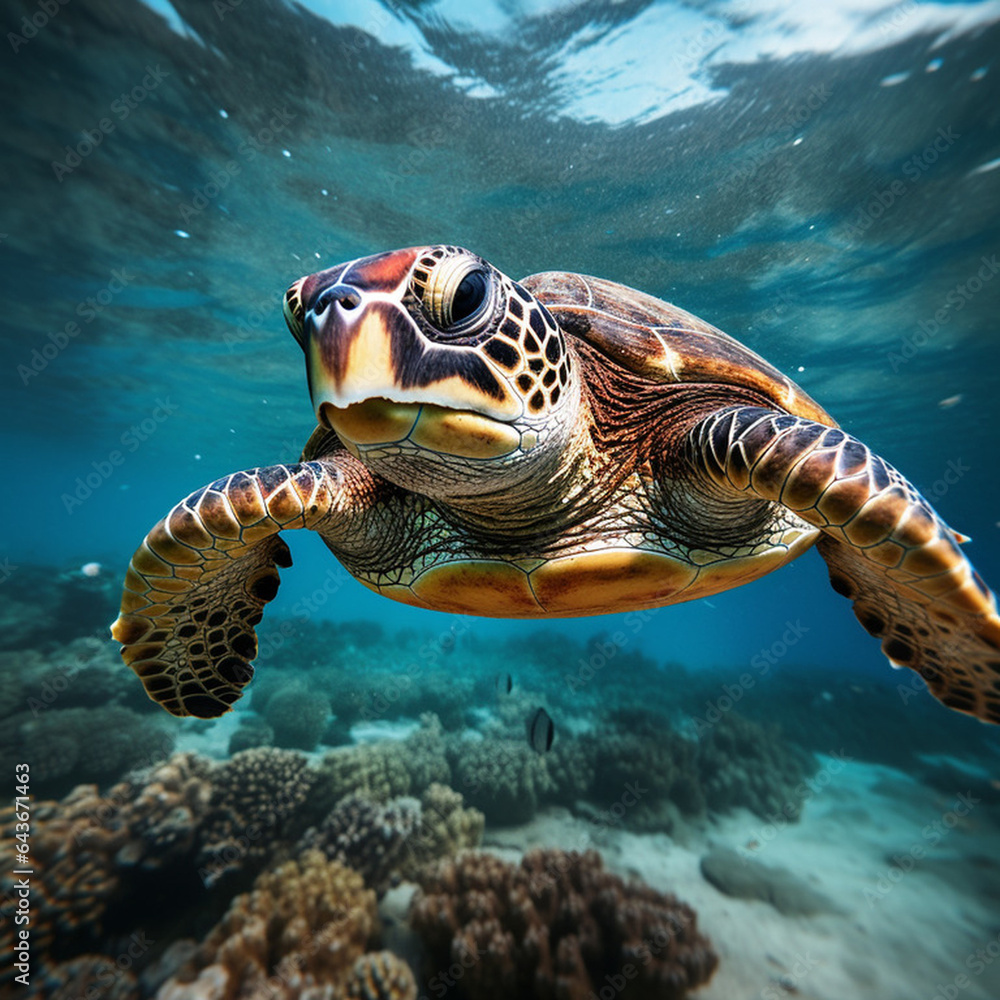 Fototapeta premium Sea turtle swimming in coral reef