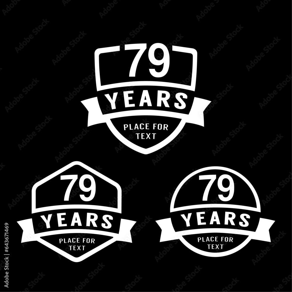 79 years anniversary celebration logotype. 79th anniversary logo collection. Set of anniversary design template. Vector illustration.