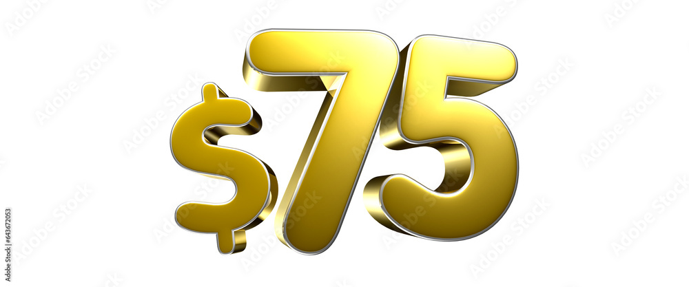 75 dollar figure gold 3D illustration. Advertising signs. Product design. Product sales. 75 dollar figure gold 3D illustration. Advertising signs. Product design. Product sales.