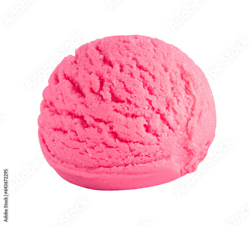 One scoop of pink ice cream isolated on white background