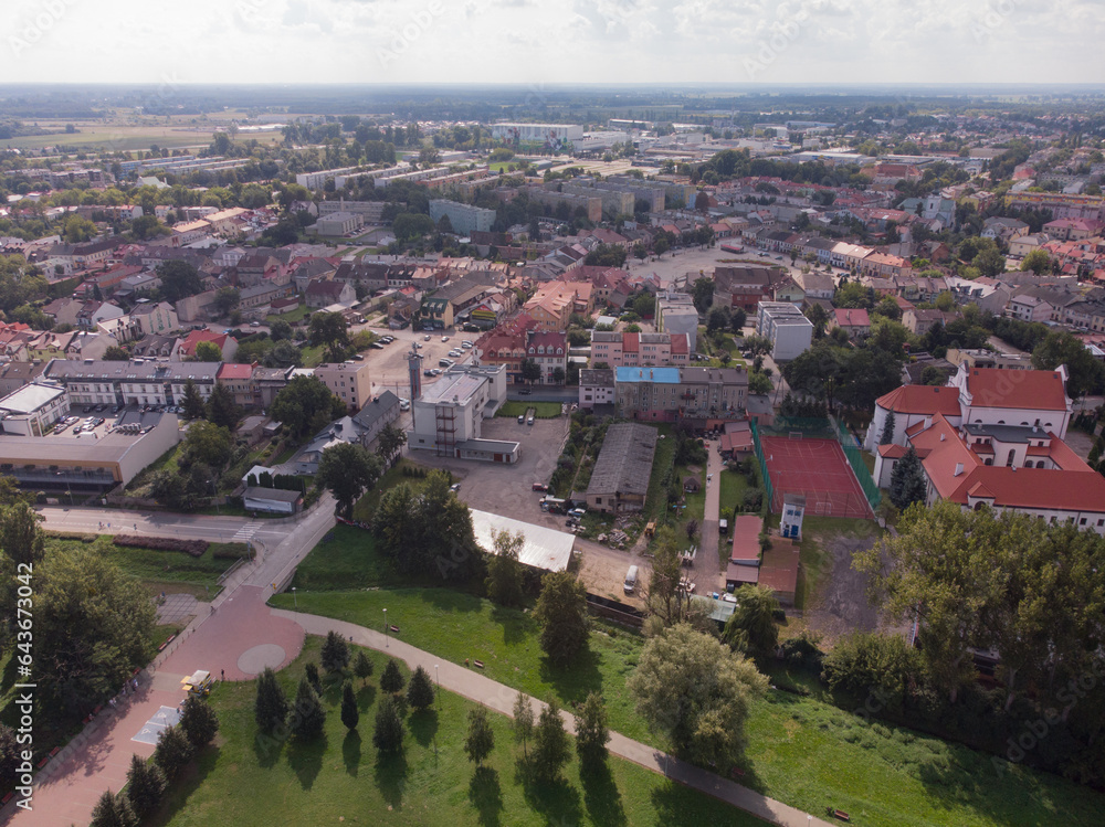 Łowicz z lotu ptaka latem/Lowicz town aerial view in summer, Łódź Voivodeship, Poland 