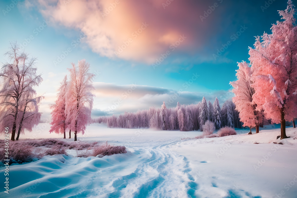 Winter beautiful landscape with trees