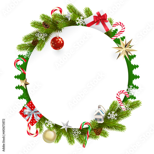 Vector Christmas Round Card with Gifts