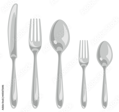 シルバーカトラリーのベクターイラストセット／cutlery
