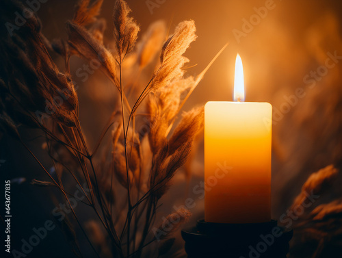 burning candle in the grass. generative ai. generative ai