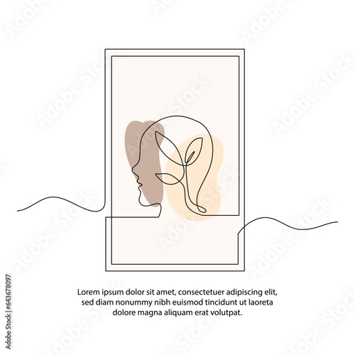 One line vegetarian mindset poster drawing with frame. Abstract minimal continuous line wall decor.
