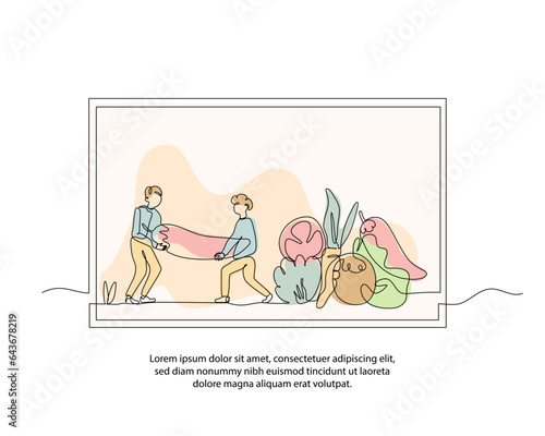 One line about nutritious food poster drawing with frame. Abstract minimal continuous line wall decor.