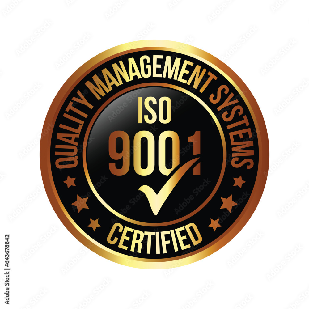 ISO 9001 Certified Rubber Stamp, Badge, Label, Logo, QMS Standard Vector, International Quality Management Systems Approved Emblem With Check Mark, Business Design Elements Vector Illustration
