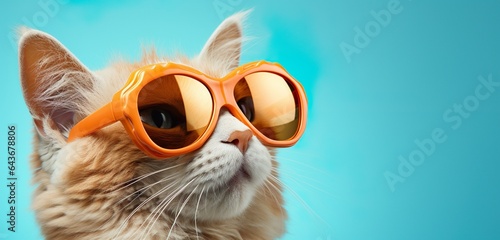 Stylish Cat Wearing Sunglasses on Pastel Background  generative Ai