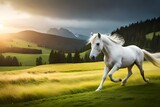 white horse in the field generated ai