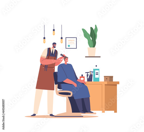 Happy And Excited Groom Character Sits In A Barber Chair, Receiving A Precise Haircut, Enjoying A Pampering Session