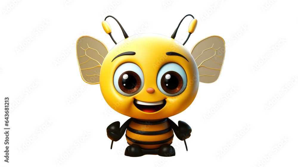 Happy Yellow Bee Insect Cartoon Character with a Friendly Smile on a Vibrant Background. PNG