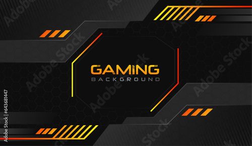 Abstract futuristic black and yellow, orange gradient, gaming background with modern shapes