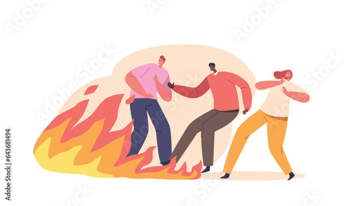 Terrified People Flee As Flames Rage, Engulfing Surroundings In An Inferno Of Panic And Chaos, Evoking A Visceral Sense