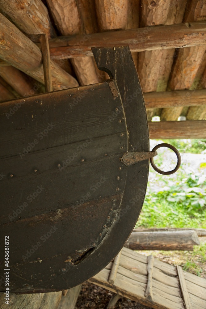 Closeup of old wooden church boats bow in shed, Seurasaari, Helsinki, Finland. Closeup of old wooden church boats bow in shed, Seurasaari, Helsinki, Finland.