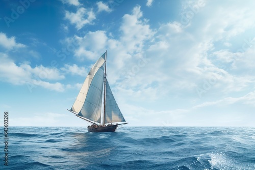 Sailboat glides lightly on the waves of a pristine ocean