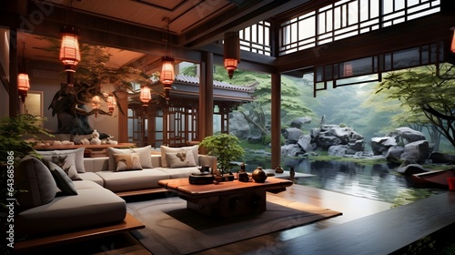 modern chinese house in the garden