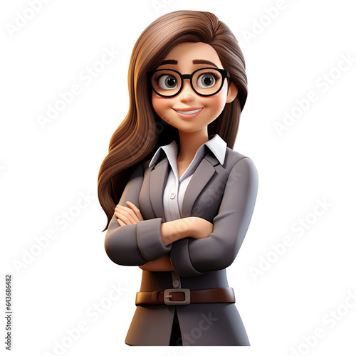 3D Cartoon businesswoman on transparent background. Generative AI