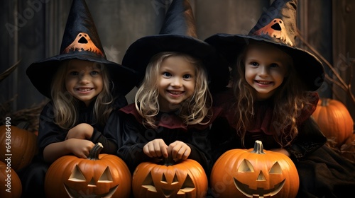 Cute kids in halloween costumes