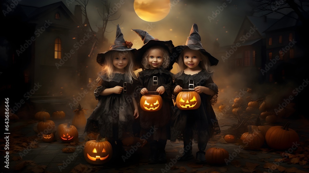 Fototapeta premium Cute kids in halloween costumes