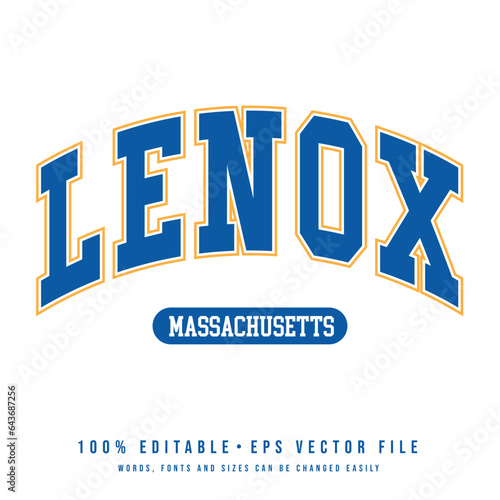 Lenox text effect vector. Vintage editable college t-shirt design printable text effect vector photo