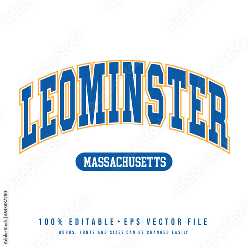 Leominster text effect vector. Vintage editable college t-shirt design printable text effect vector photo