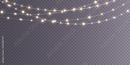 Fényképezés Christmas golden light lights isolated on transparent background, for cards, banners, posters, web design